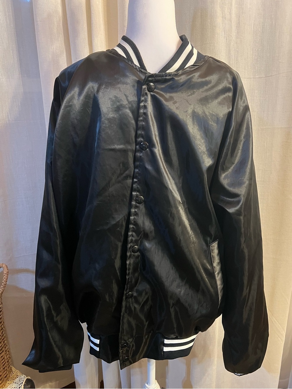 Vintage‎ Hartwell Y2K Sportswear Satin Bomber Jacket Black USA Made Varsity XL